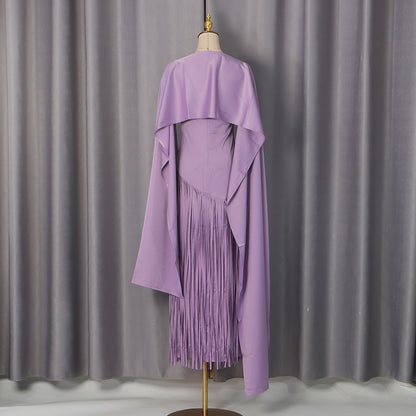 Cape Tassel Maxi Dress Lavender HV3117