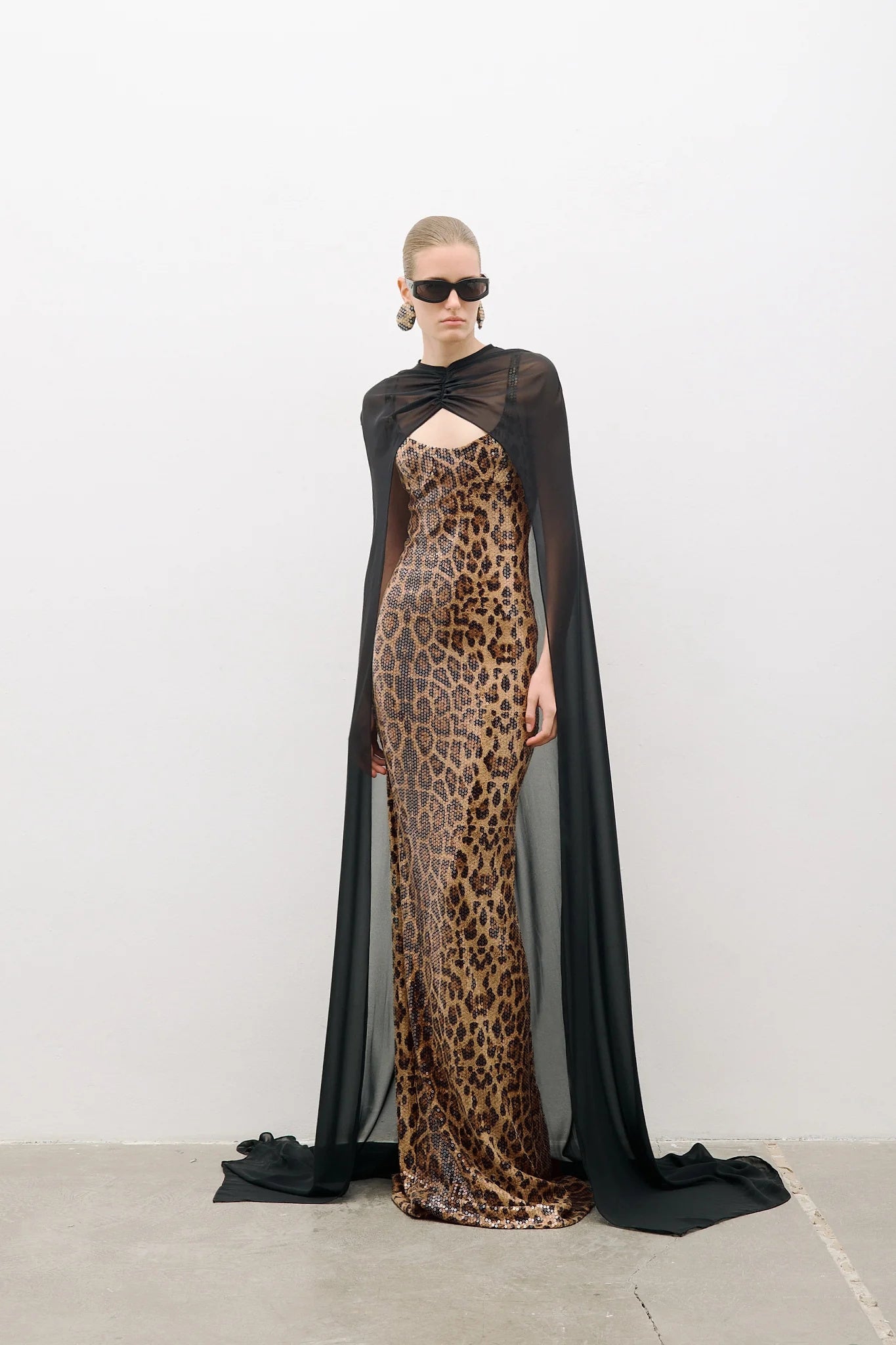 Cape Animal Print Maxi Dress HV0036