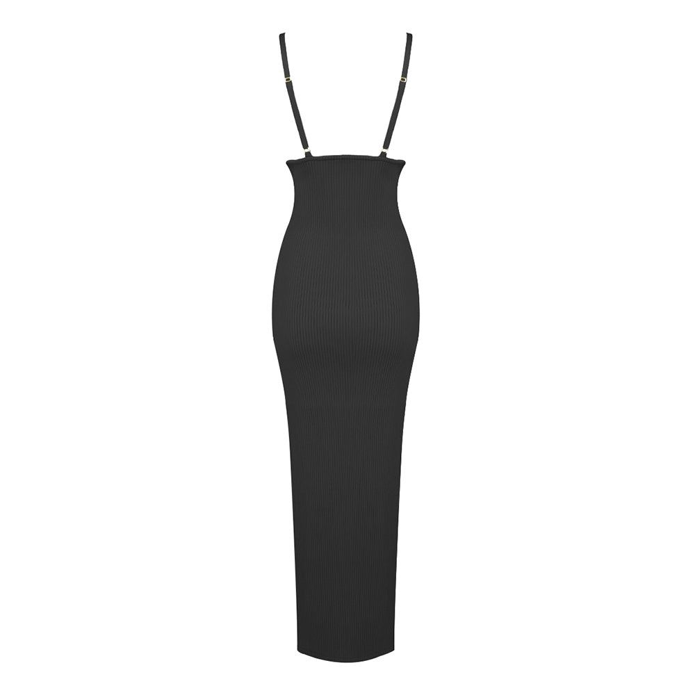 Draped Bustier Ribbed Midi Dress  HV9839