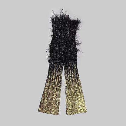 Strapless Feather Sequin Jumpsuit