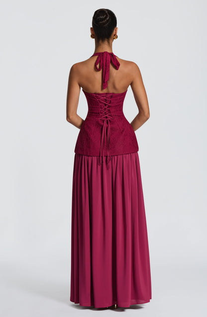 Halter Floral A Line Corset Maxi Dress HV3185