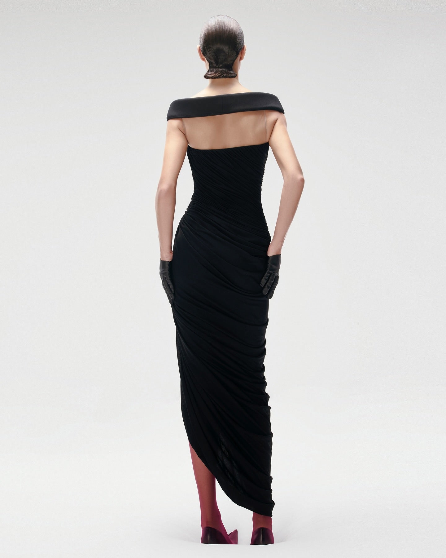 Bardot Draped Mesh Insert Maxi Dress Black HV0056