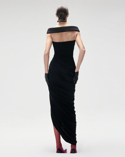Bardot Draped Mesh Insert Maxi Dress Black HV0056