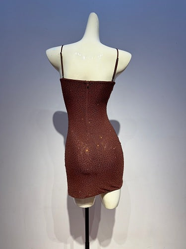 Draped Sparkly Dress Brown HV3043