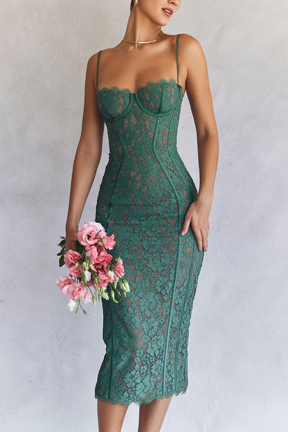 Bustier Detail Lace Midi Dress Green HV9329