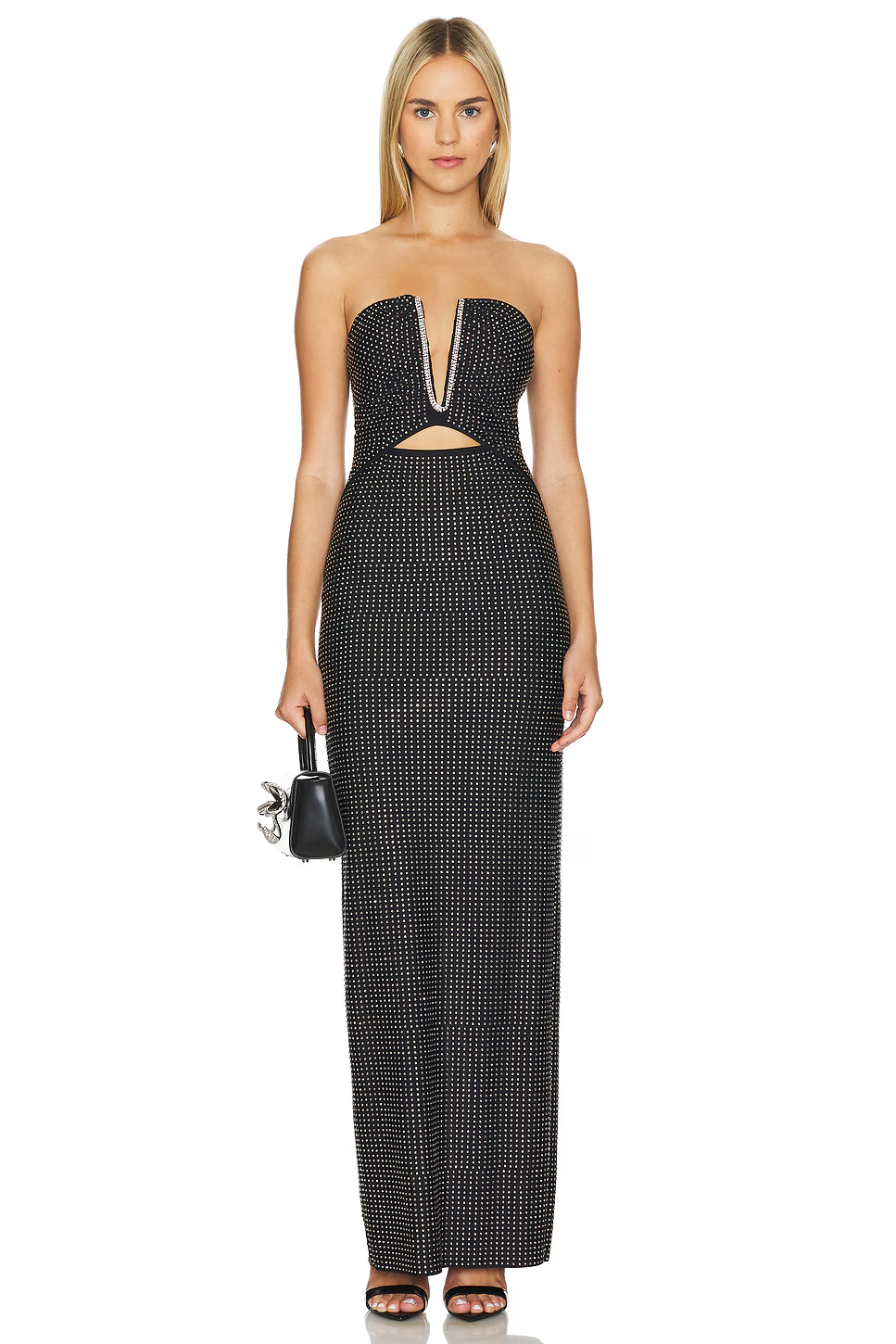 Strapless Crystal Cut Out Maxi Dress Black