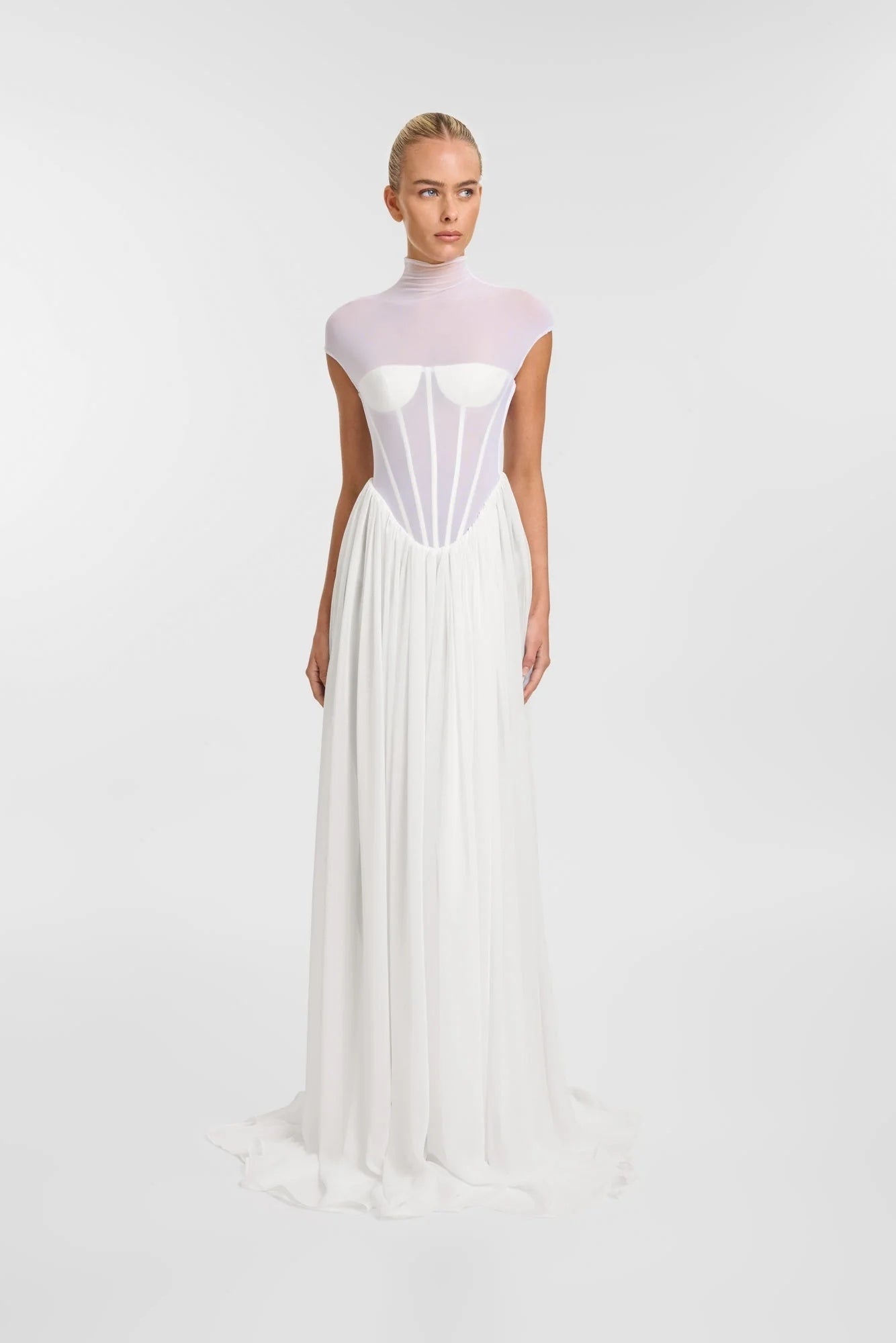 Structured Mesh A Line Maxi Dress White HV2638