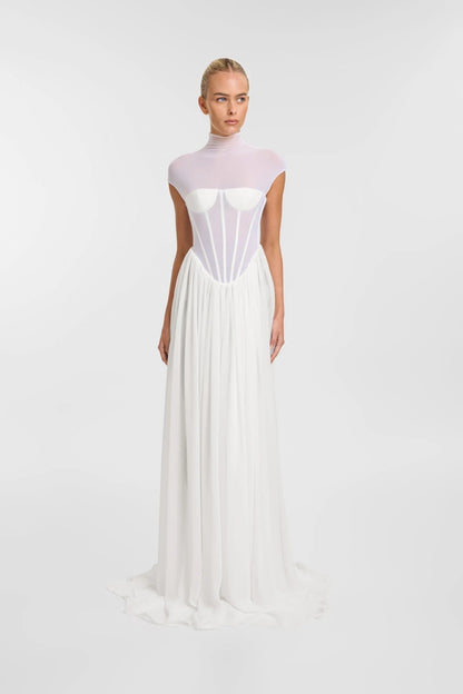 Structured Mesh A Line Maxi Dress White HV2638