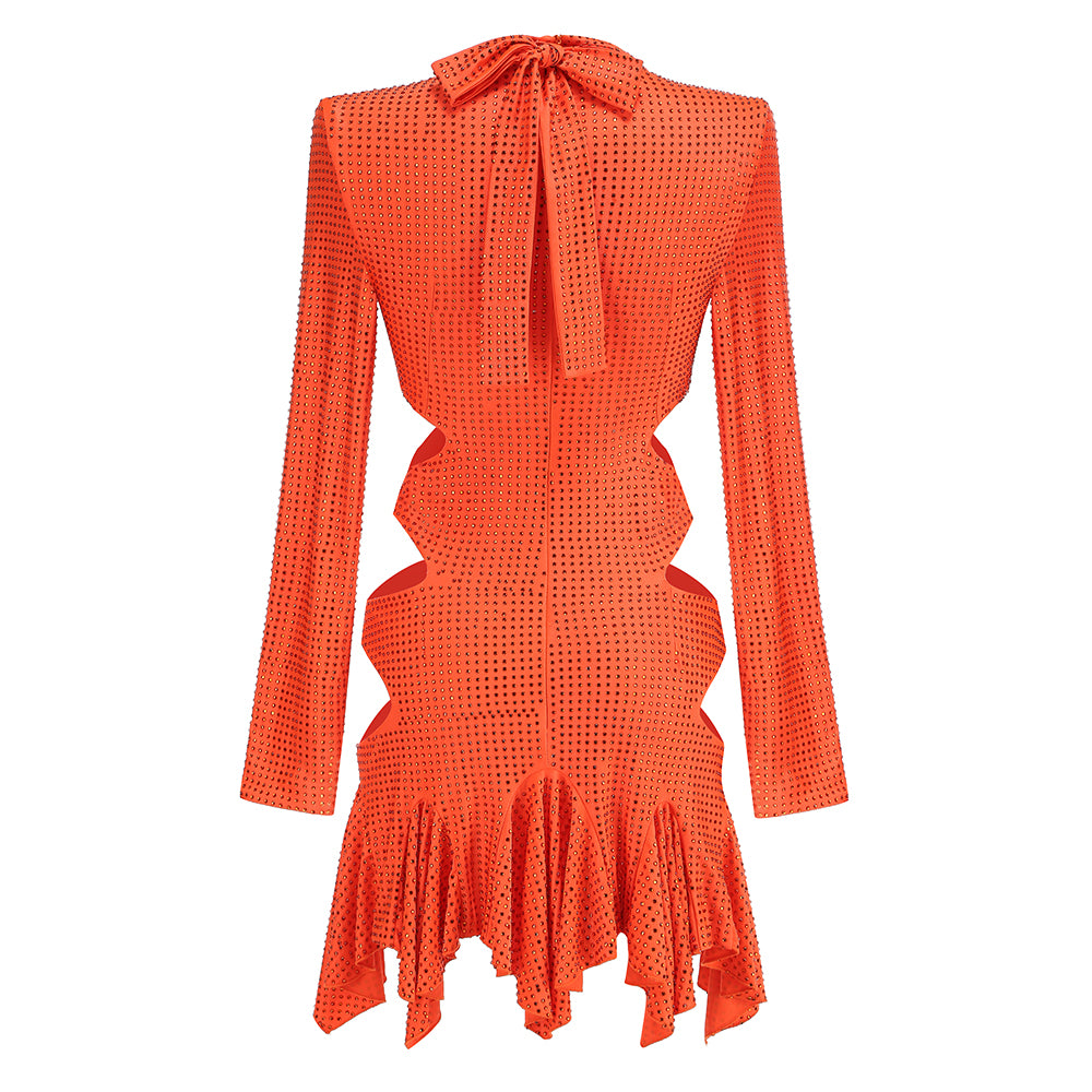 Long Sleeve Embellished Cut Out Dress Orange HV1542