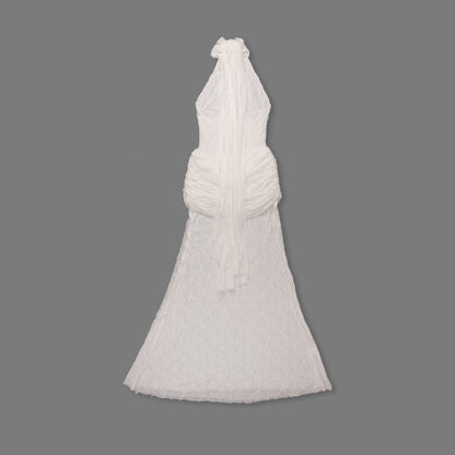Halter Draped Lace Maxi Dress White HV0167