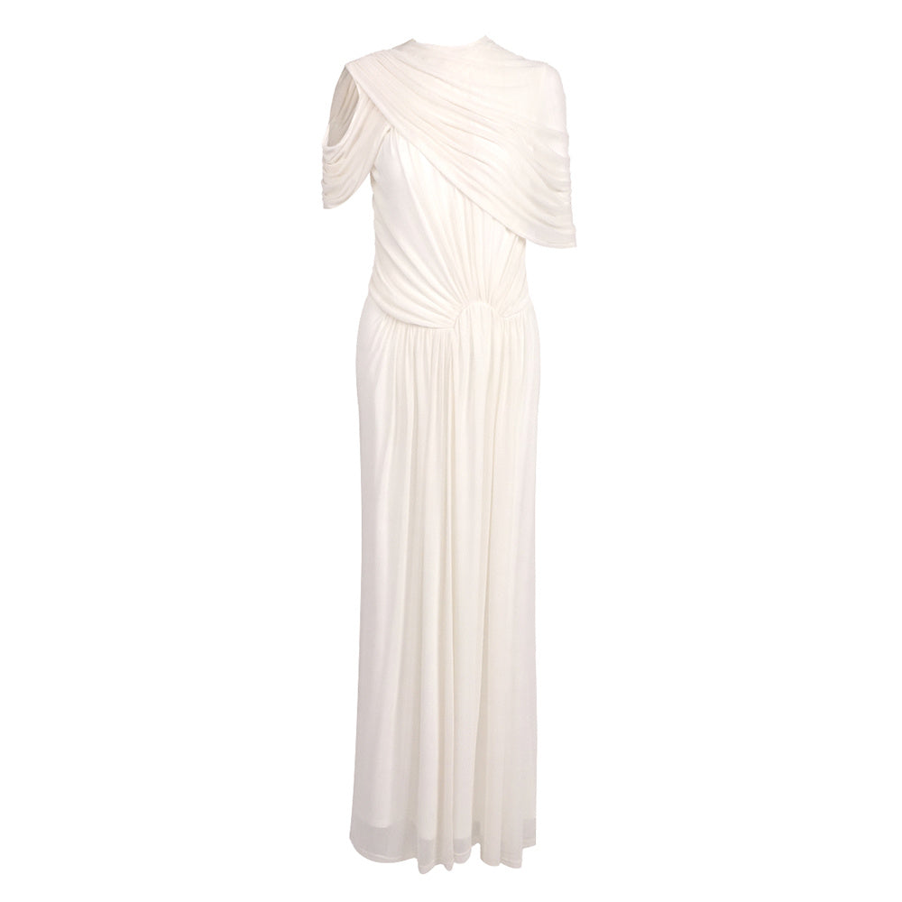 Draped Design Maxi Dress White HV0073
