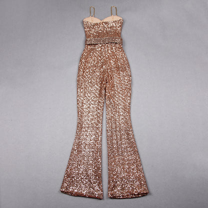 Bustier Sequin Jumpsuit Gold HV9977