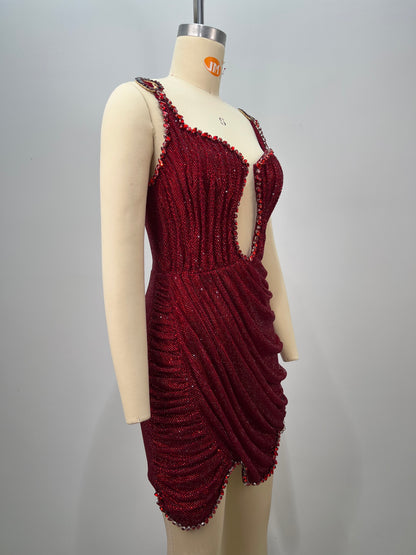 Embellished Draped Dress Red HV2926