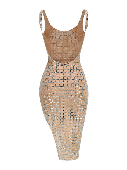 Embellished Backless Midi Dress Nude HV2205