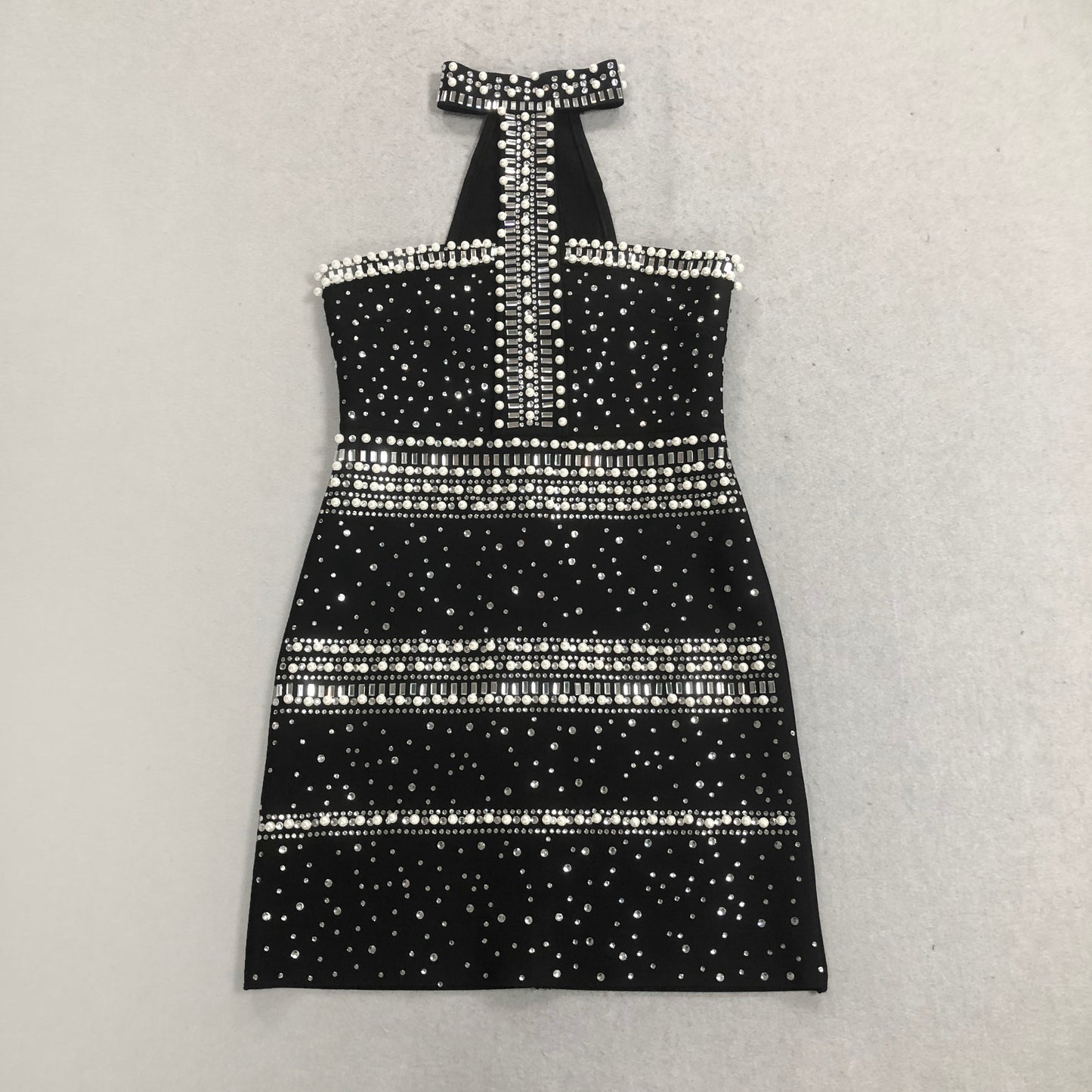 Halter Pearl Crystal Dress Black HV2723