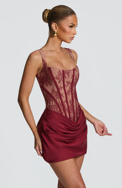 Structured Lace Draped Corset Dress HV3157