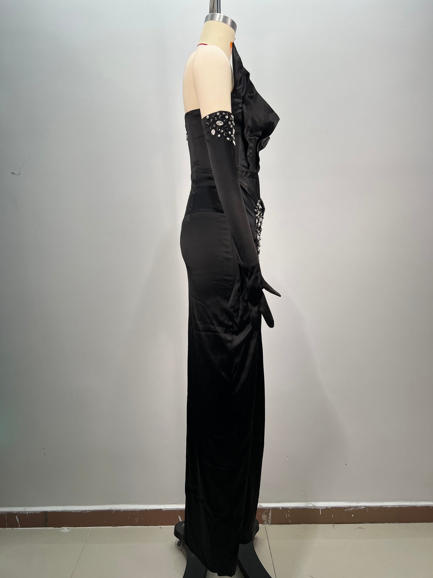 Strapless Crystal Bustier Maxi Dress Black HV1722