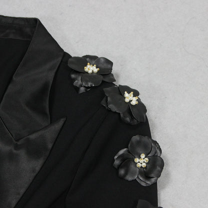 Long Sleeve Floral Detail Suit Black HV1329