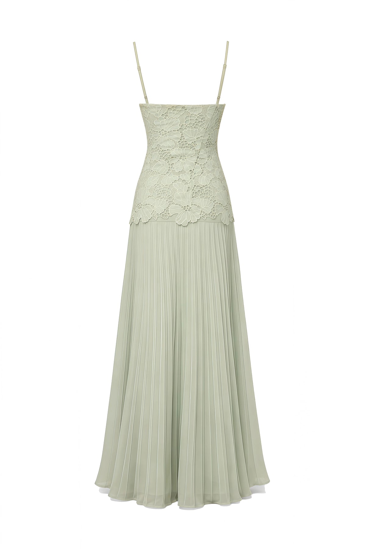 Lace Bustier Pleated A Line Maxi Dress Green HV3236