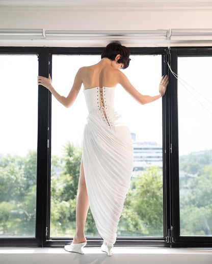 Strapless Draped Corset Maxi Dress White HV2670