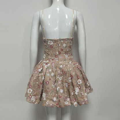 Floral Sequin Bubble Dress Nude HV3080