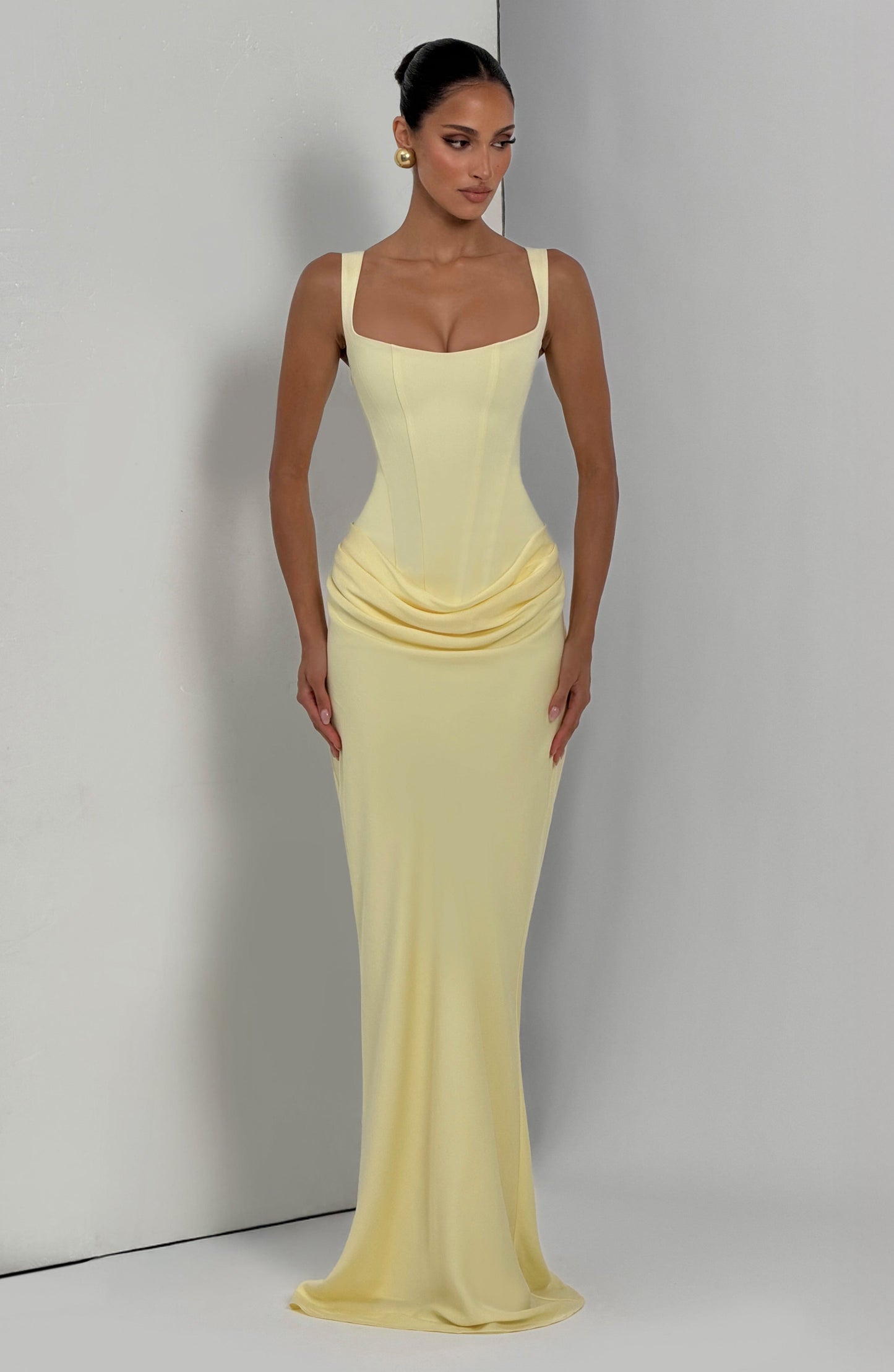 Draped Corset Maxi Dress Light Blue HV0071