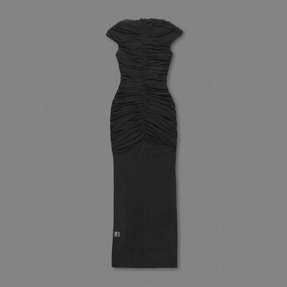 Keyhole Detail Ruched Maxi Dress Black HV1637