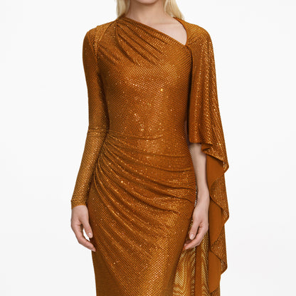 Long Sleeve Sparkly Maxi Dress Orange HV2796