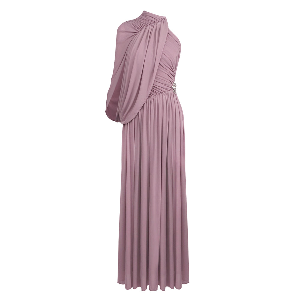 One Sleeve Draped A Line Maxi Dress Pink HV2683