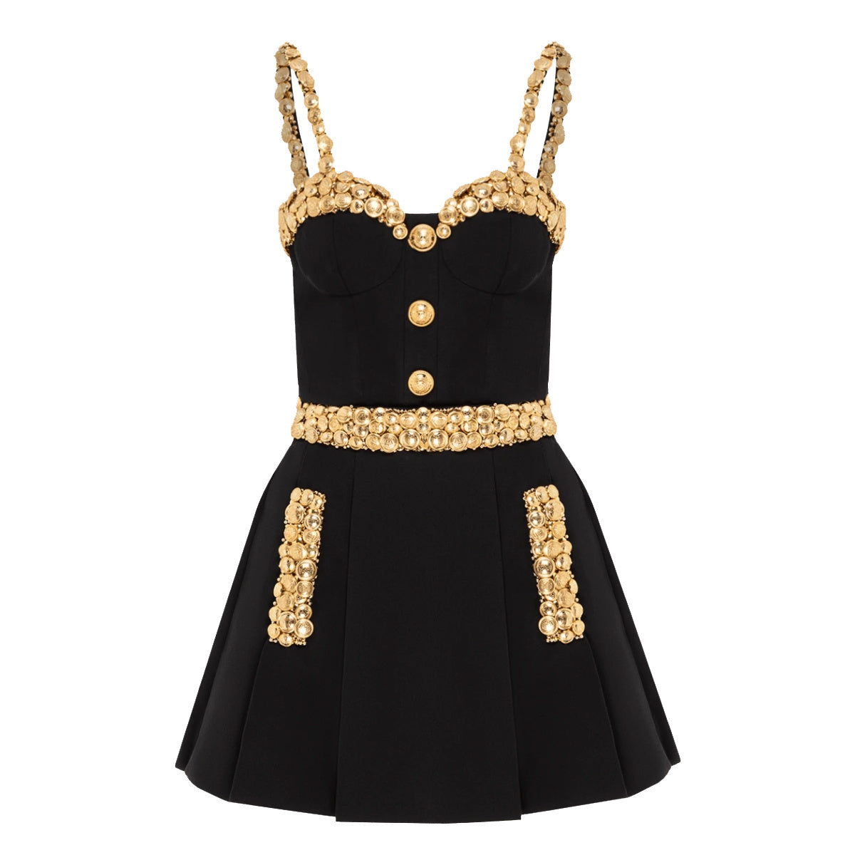 Embellished A Line Dress Black Gold HV2746
