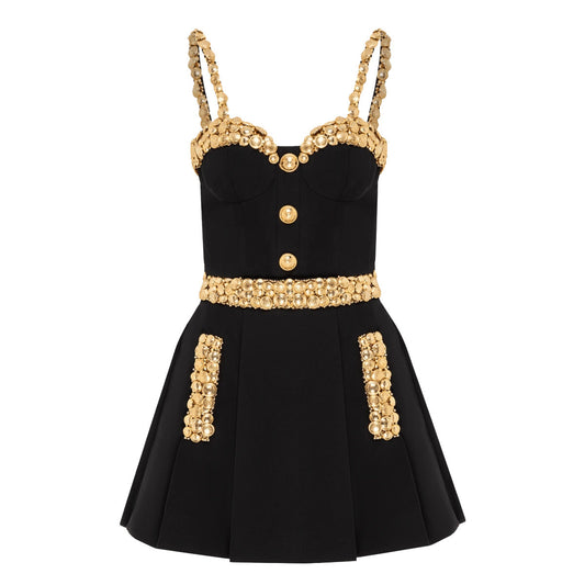 Embellished A Line Dress Black Gold HV2746