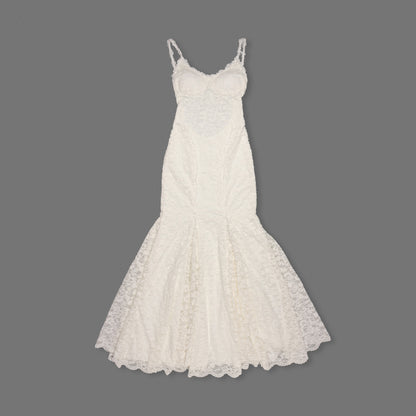 Strappy Lace Maxi Dress Ivory HV0161