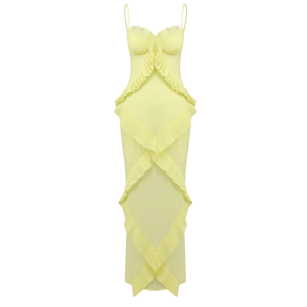 Ruffle Detail Bustier Maxi Dress Yellow HV0025