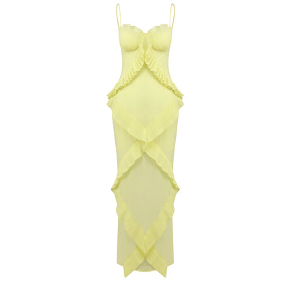 Ruffle Detail Bustier Maxi Dress Yellow HV0025