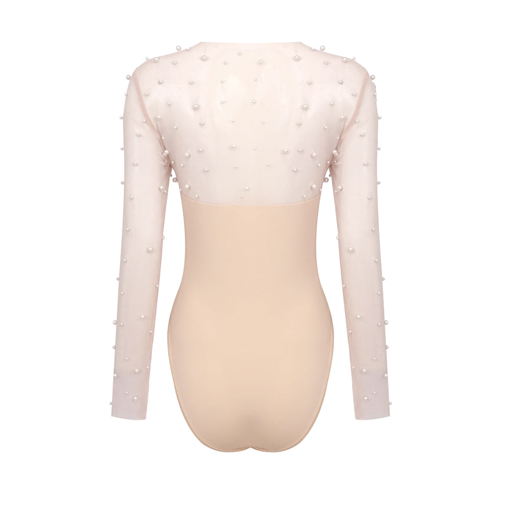 Embellished Long Sleeve Two Piece Jumspuit White Nude HV1229