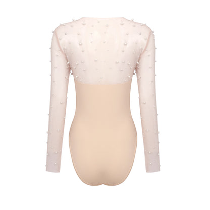 Embellished Long Sleeve Two Piece Jumspuit White Nude HV1229