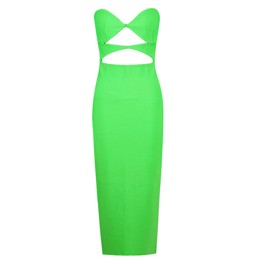 Strapless Cut Out Midi Dress Green HV9710