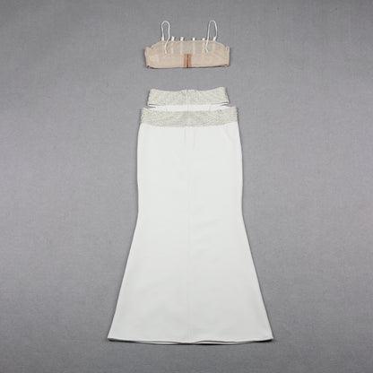 Sparkly Two Piece Maxi Dress White HV9773