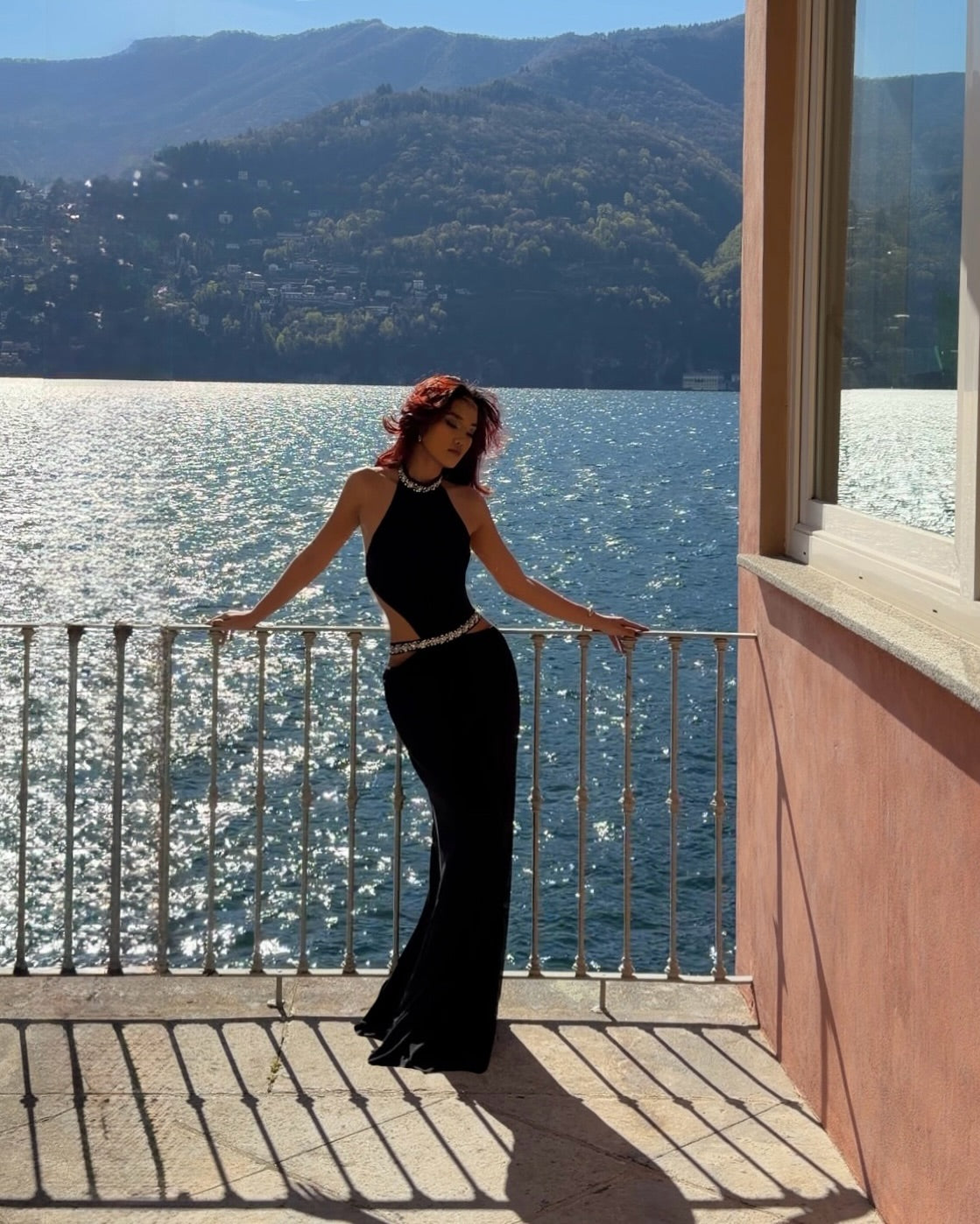 Halter Crystal Draped Backless Maxi Dress HV0122