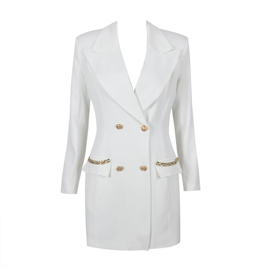 Long Sleeve Embellished Blazer Dress White