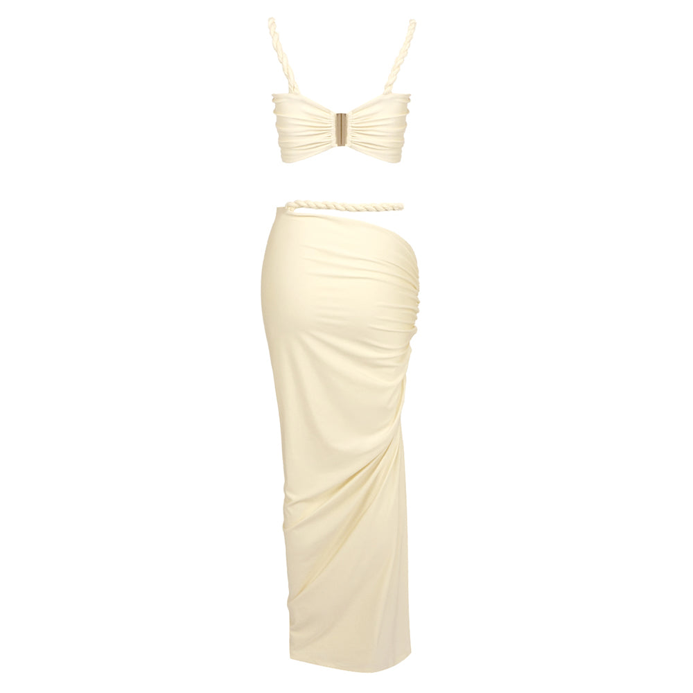Braid Detail Two Piece Maxi Dress Yellow HV0098