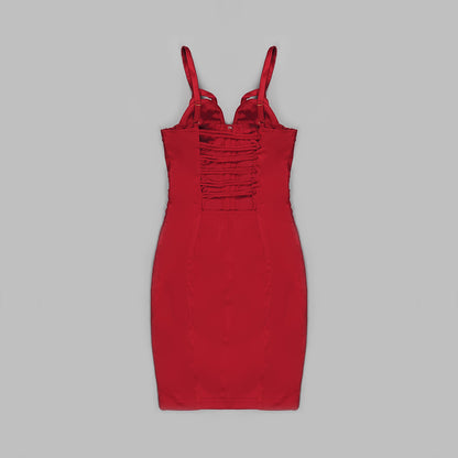 Geo Bustier Strappy Back Dress Red HV9023