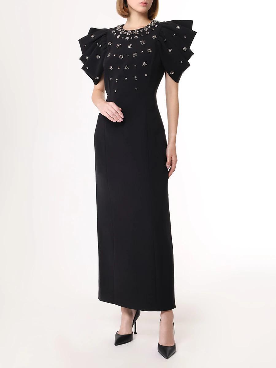 Draped Short Sleeve Crystal Maxi Dress HV2802