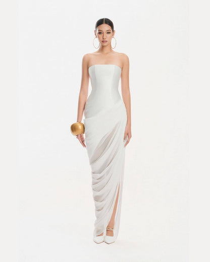 Strapless Draped Corset Maxi Dress White HV2670