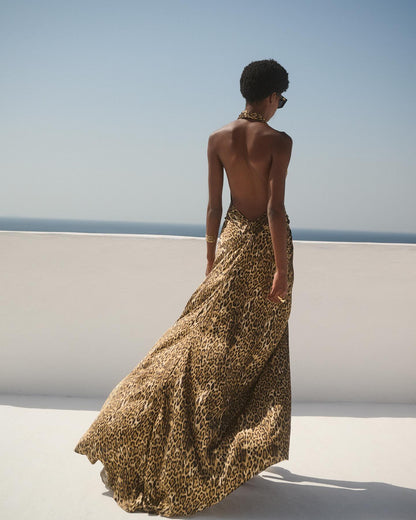 Animal Print Lace Insert Maxi Dress HV3144