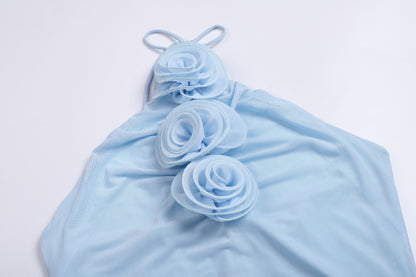 Halter Flower Detail Maxi Dress Light Blue