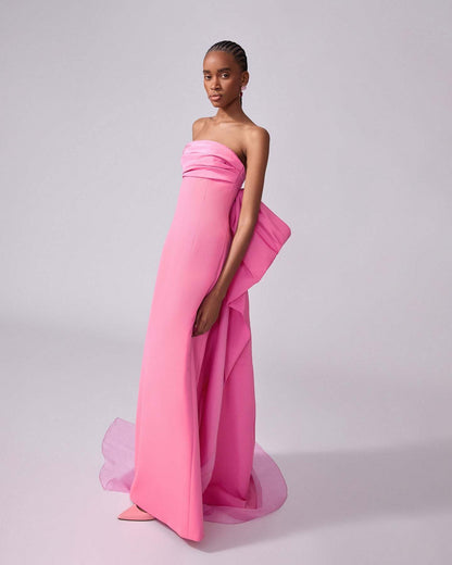 Strapless Bow Detail Maxi Dress Pink HV2720