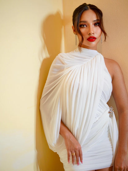 One Shoulder Draped Dress White HV0077