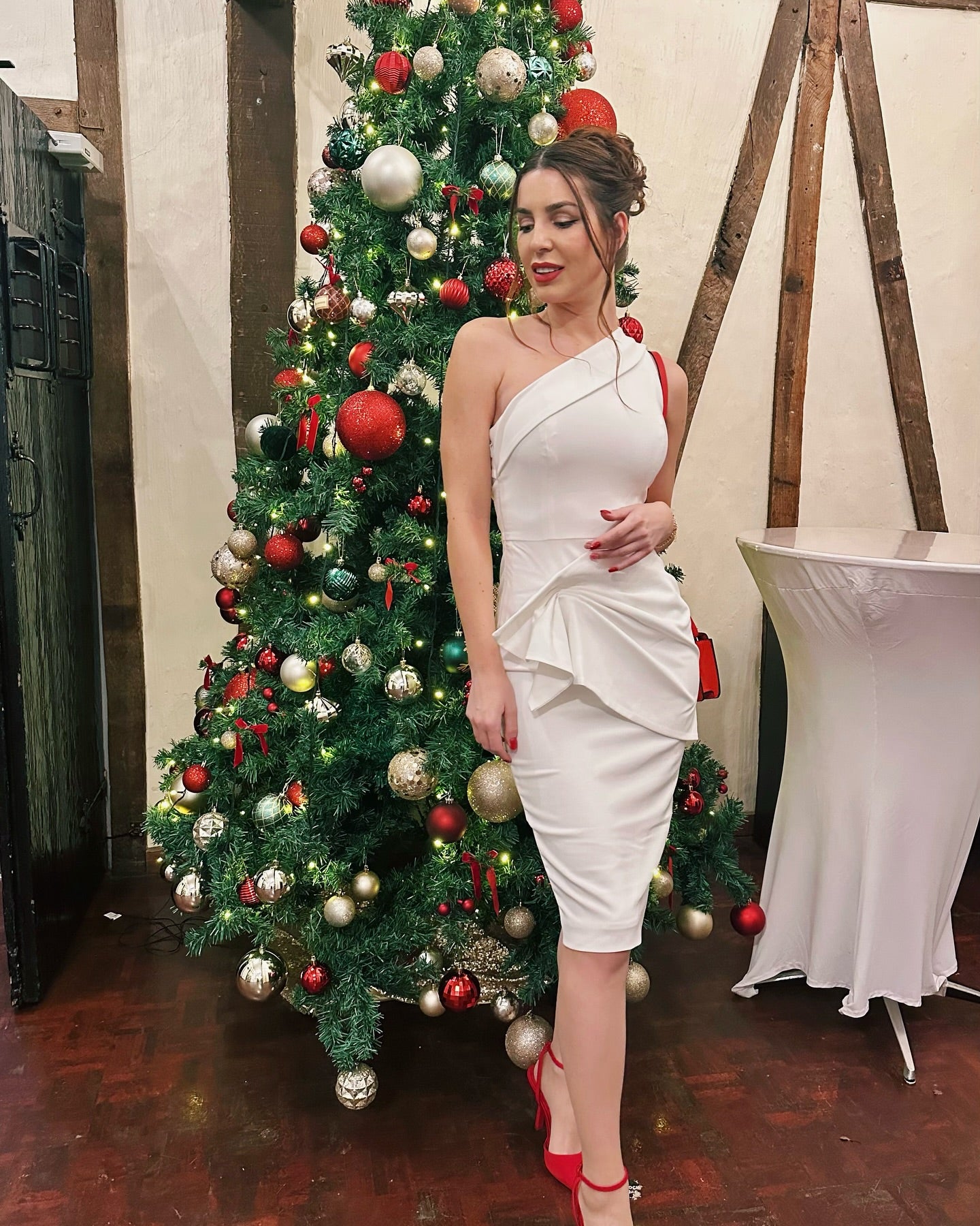One Shoulder Draped Midi Dress White HV0003