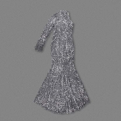 One Sleeve Sequin Maxi Dress Grey HV2229